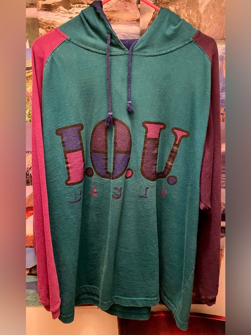 Vintage Mens IOU Sportswear Color block Hoodie Sweatshirt Small